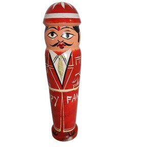 Vintage Hand-Painted Red Wooden Family Nesting Dolls Set